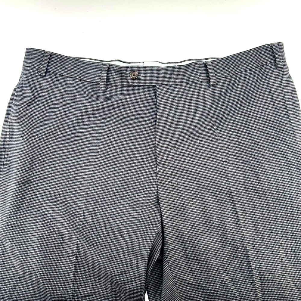 Ralph Lauren Mens Gray Houndstooth Dress Pants 40W x 29L Flat Front Trousers